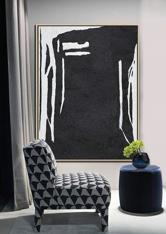 Wall Art Ideas For Living Room,Black And White Minimal Painting On Canvas - Modern Canvas Art
